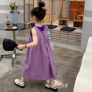 女童连衣裙2024夏季新款韩国版小女孩时髦吊带背心连衣裙两件套潮
