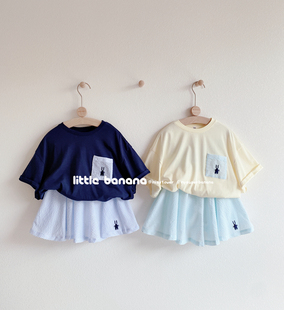 韩国韩系童装女童儿童夏季新款宽松休闲圆领套头T恤半裙裤2件套装
