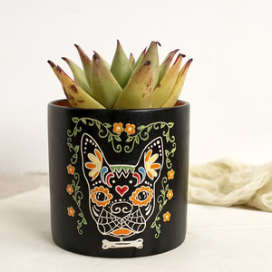 black dog外单狗图腾多肉绿植花盆 花园阳台浮雕花纹陶瓷圆柱花盆