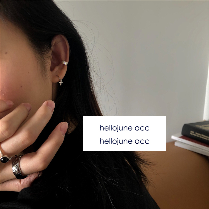 hellojune 925纯银小众十字架耳环 设计款式耳饰 通勤气质女耳扣