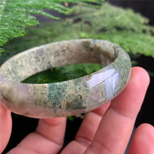 天然水草菊花底色玛瑙手镯圈口60mm冰种玉髓镯子女飘花玉镯首饰