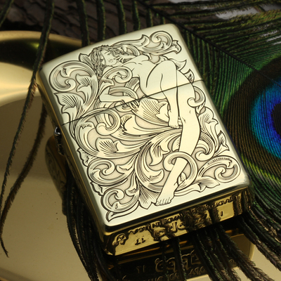 打火机zippo正版纯铜盔甲五面精雕刻唐草仙子正品煤油防风254b