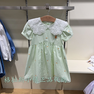 PawinPaw童装专柜正品24年夏季女童蕾丝花边领条纹连衣裙OWE2523M