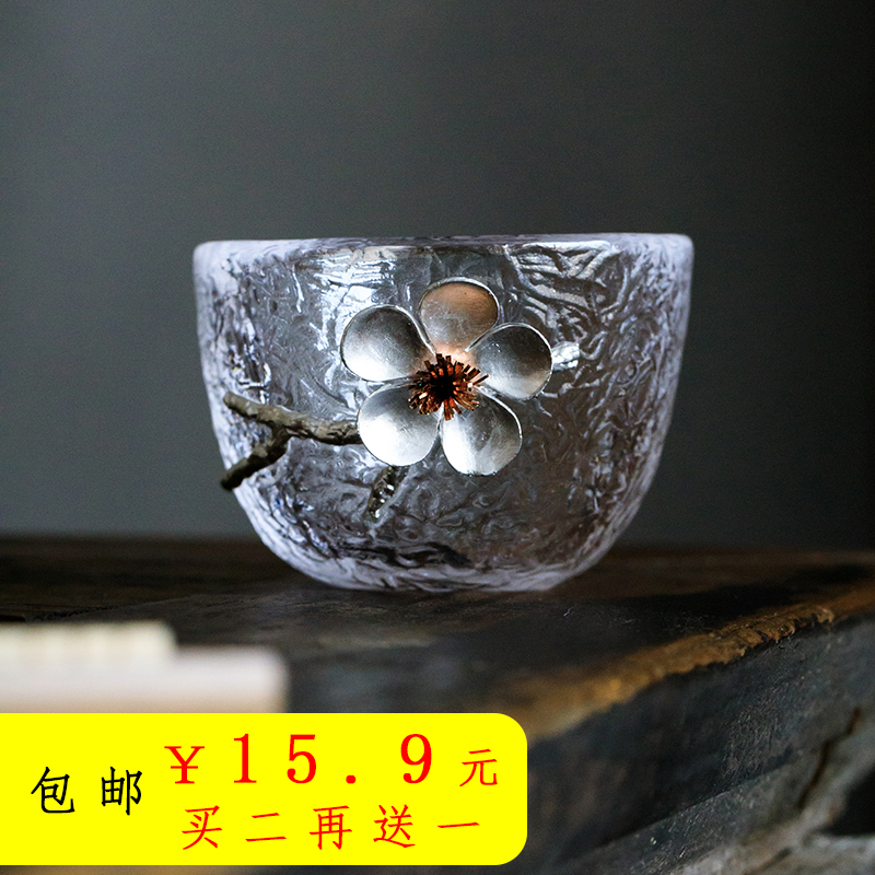  日式锤纹玻璃小茶杯品茗杯锡制耐高温玻璃单杯主个人杯子功夫茶具-一格茶坊-12月 