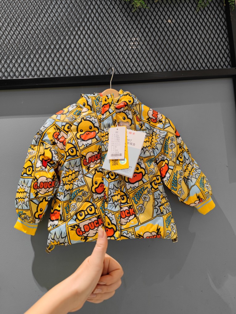 g duck儿童小黄鸭羽绒服小童男童白鸭绒上衣宝宝轻薄满印童装冬季