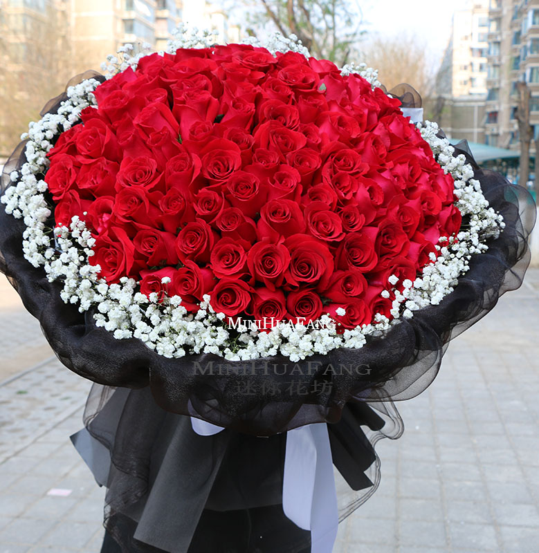 北京鲜花速递99朵大红玫瑰情人节女人节生日纪念日花束四环包邮