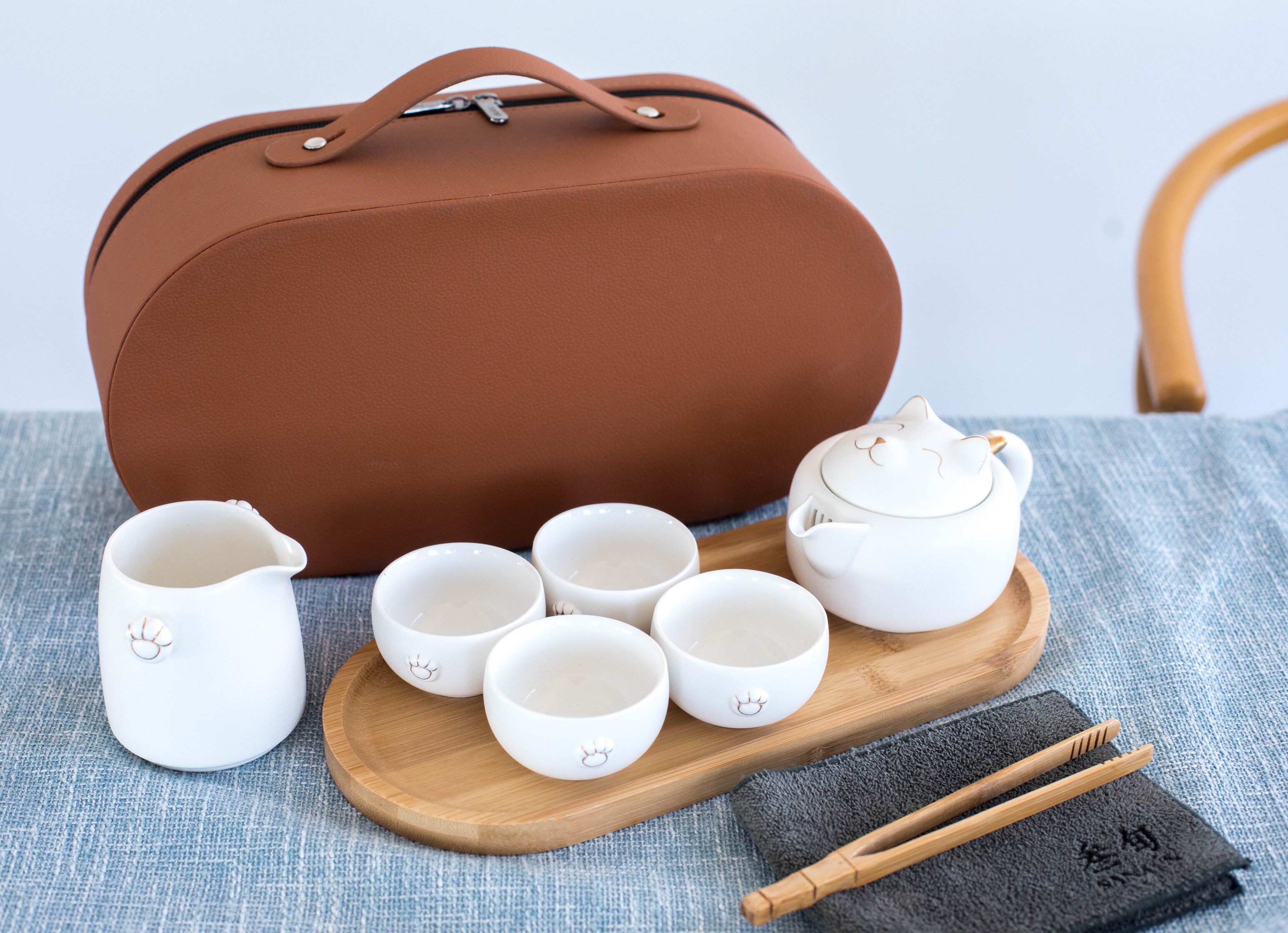 叁旬招财猫旅行茶具套装,200元左右送喝茶朋友礼物