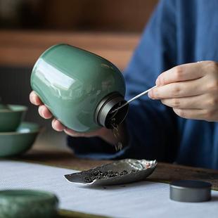 越窑青瓷茶叶罐陶瓷密封罐子家用双层密封普洱罐子创意储物罐茶仓