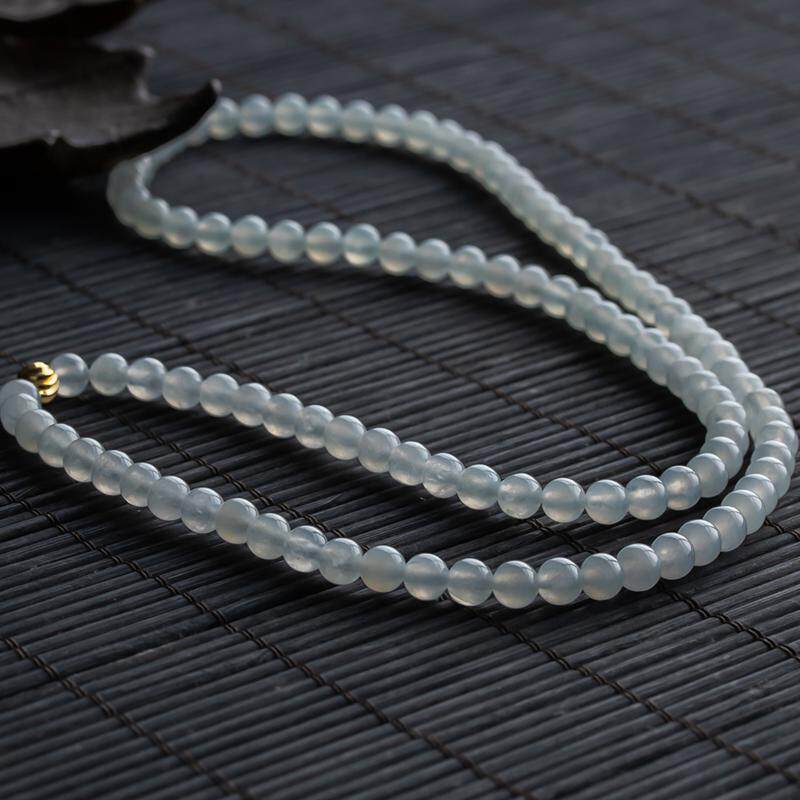 翡翠a货冰项链水润108颗老坑冰种玉项链44.21g