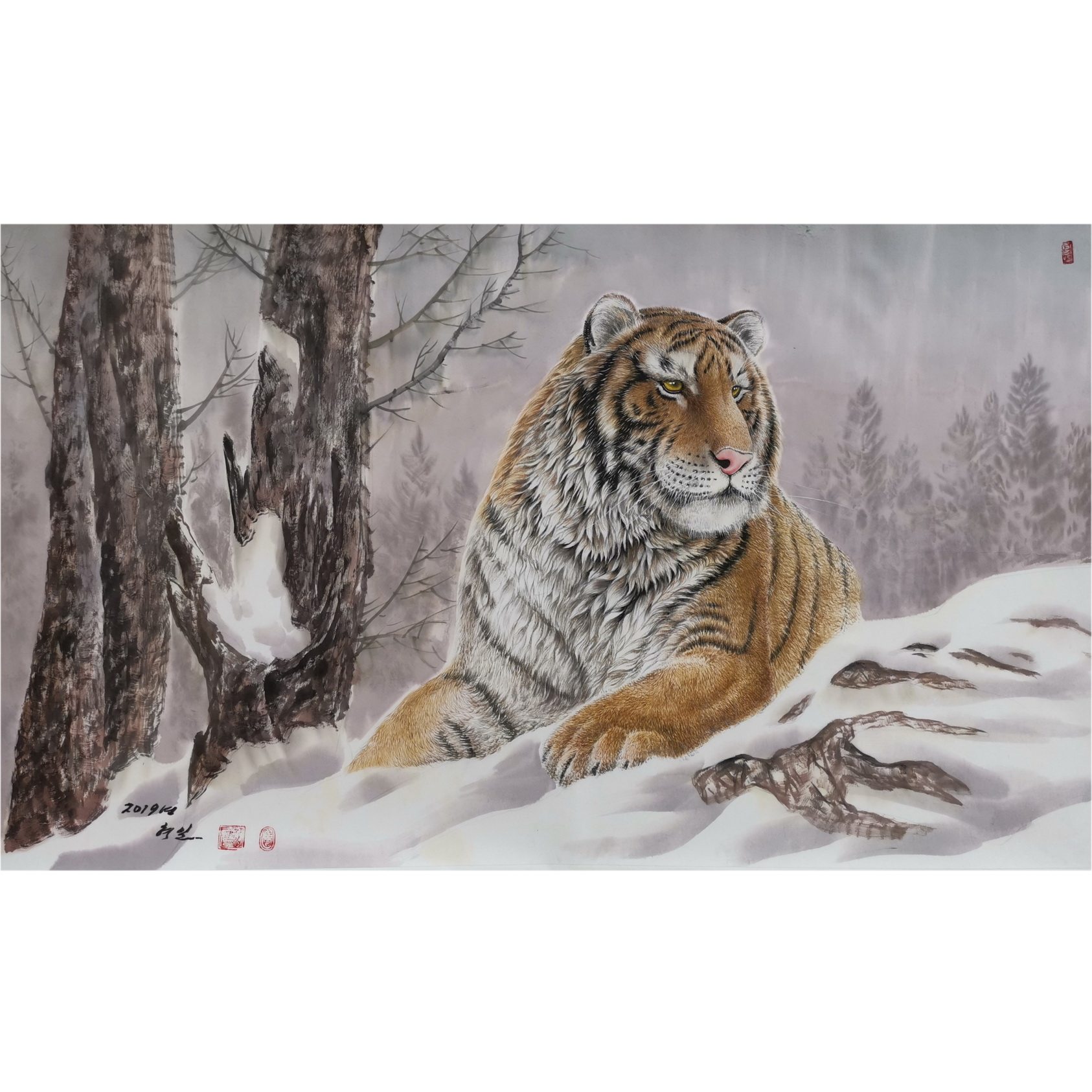 【新品】视频看货 朝鲜画 朴赫日《老虎》万寿台创作社