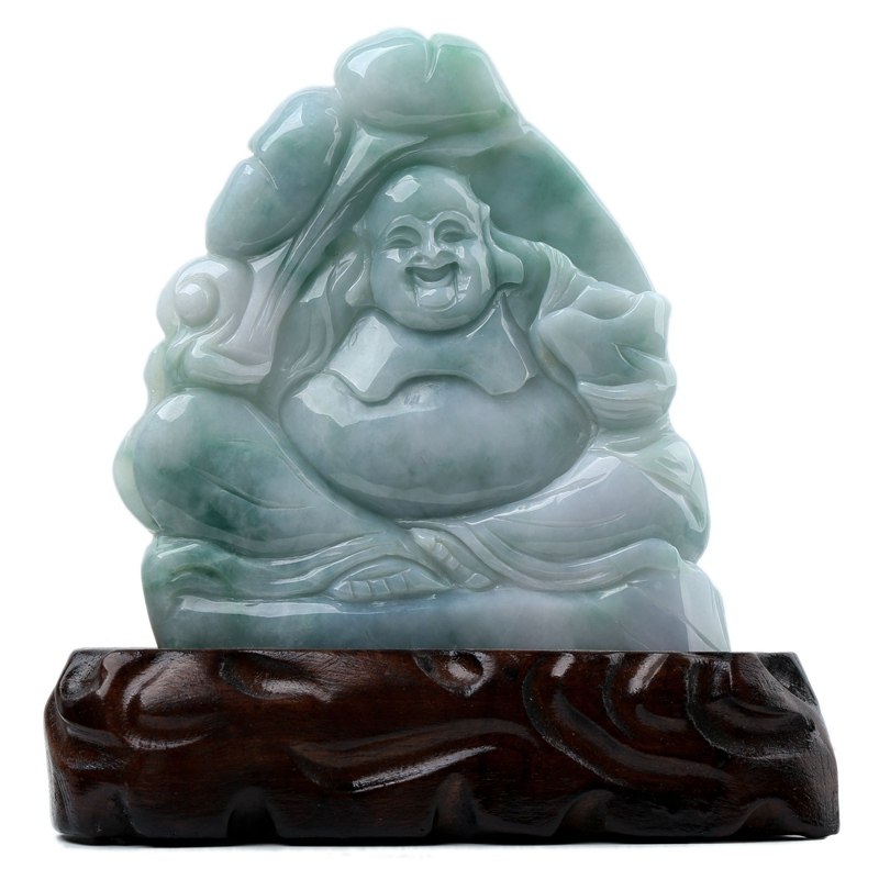 【拍卖】缅甸天然正品a货糯种春带彩佛公摆件560.6g