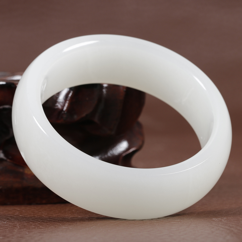 和田玉拍卖白玉手镯玉镯子白润宽款大号内径58毫米 87克 hy009