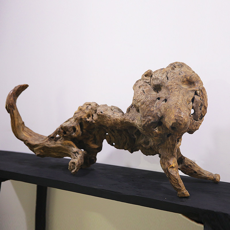 自然风化老根狮子清供摆件 天然根抱石 96cm长难得气场宏大