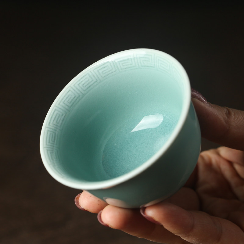 杨盛侃龙泉青瓷品茗杯主人杯手工杯单杯纯手工回纹杯高档礼盒装3