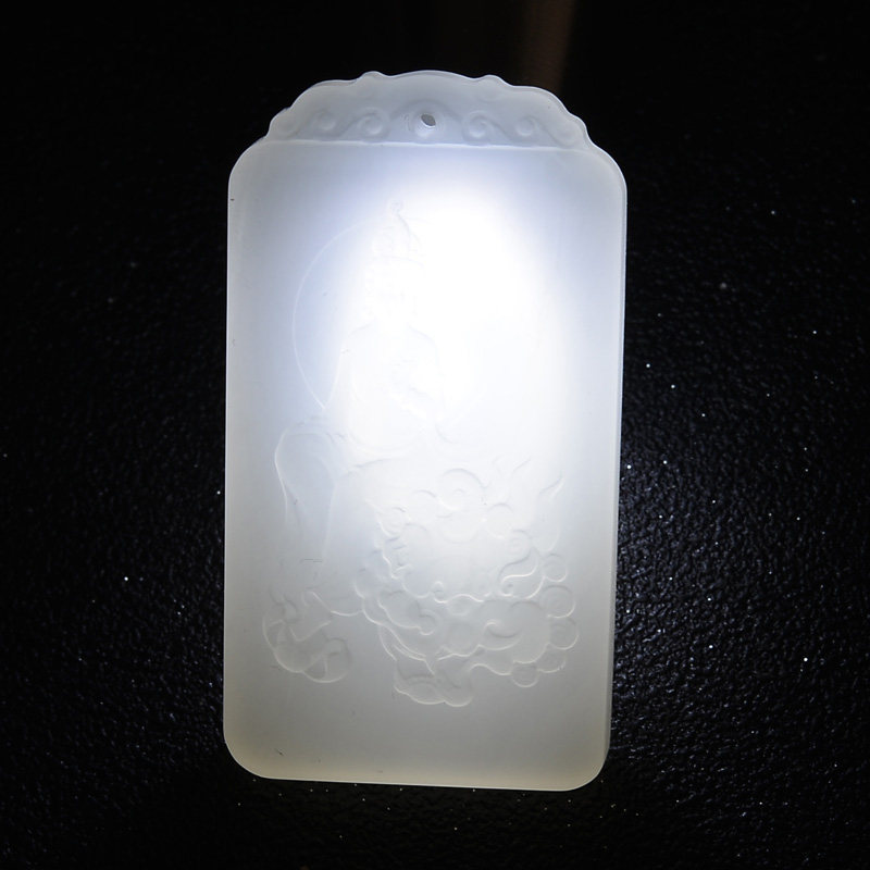 一级羊脂白玉 可过灯无结构 无裂无黑点和田玉观音挂件20.7524克