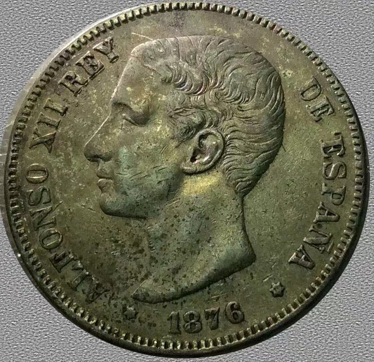 收藏级难得好品相西班牙5比塞塔大银币老银元1876年