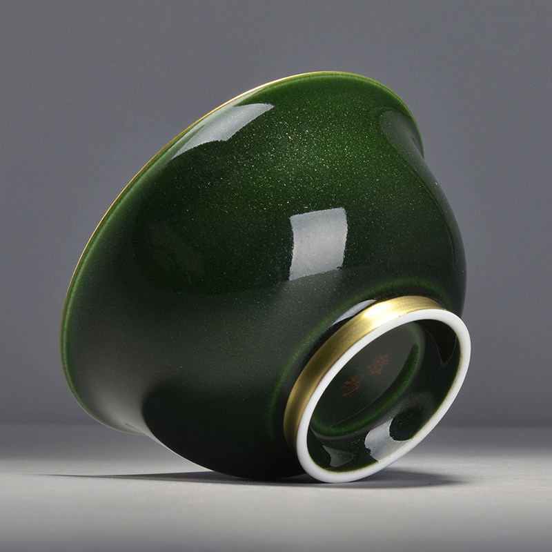 格物 绿金砂釉描金敞口杯品茶杯主人杯手工单杯功夫茶具颜值茶器