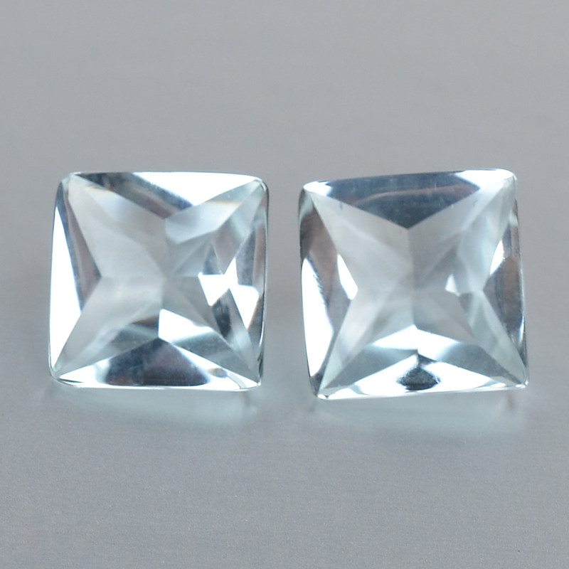 漂亮方形1.62克拉天然海蓝宝裸石一对晶体火彩好一元起拍