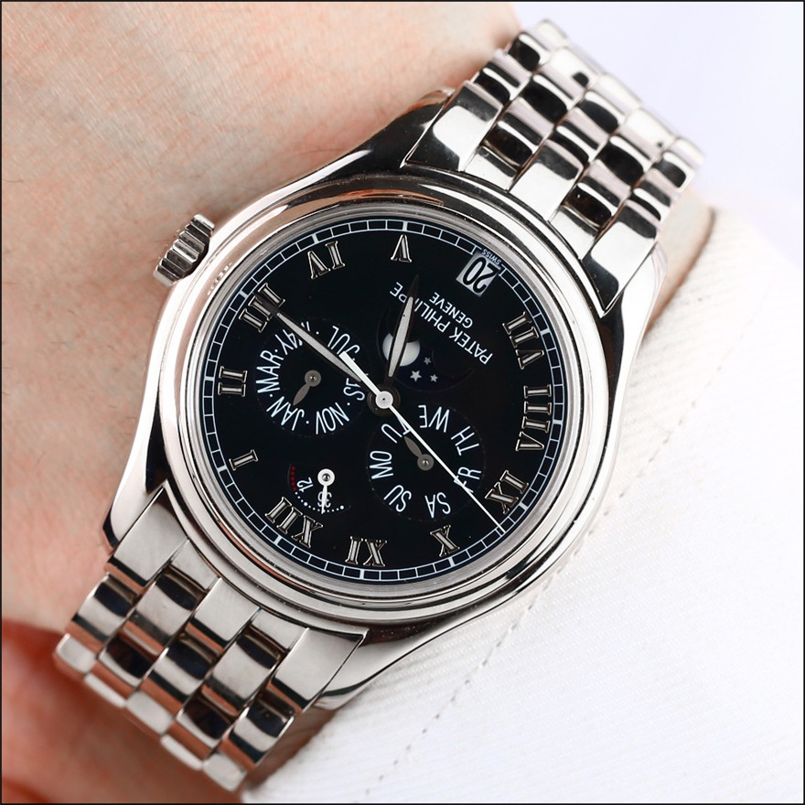 9.5新百达翡丽5036复杂功能计时白金自动机械男表腕周180mm重161g