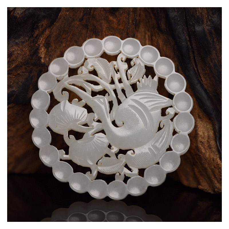 和田玉老料 仙鹤献寿牌-9950