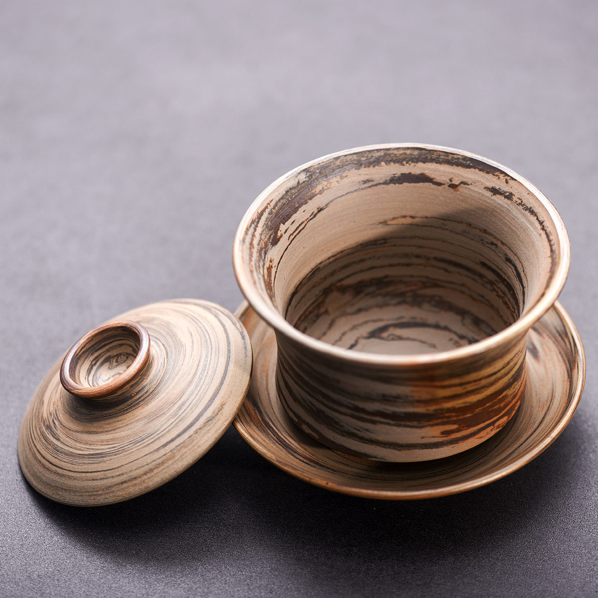 龙窑 素烧搅泥粗陶手工制作 大号盖碗