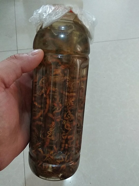 药酒，纯蝎子泡的酒。200只左右，没喝过，泡的有3，4年了。