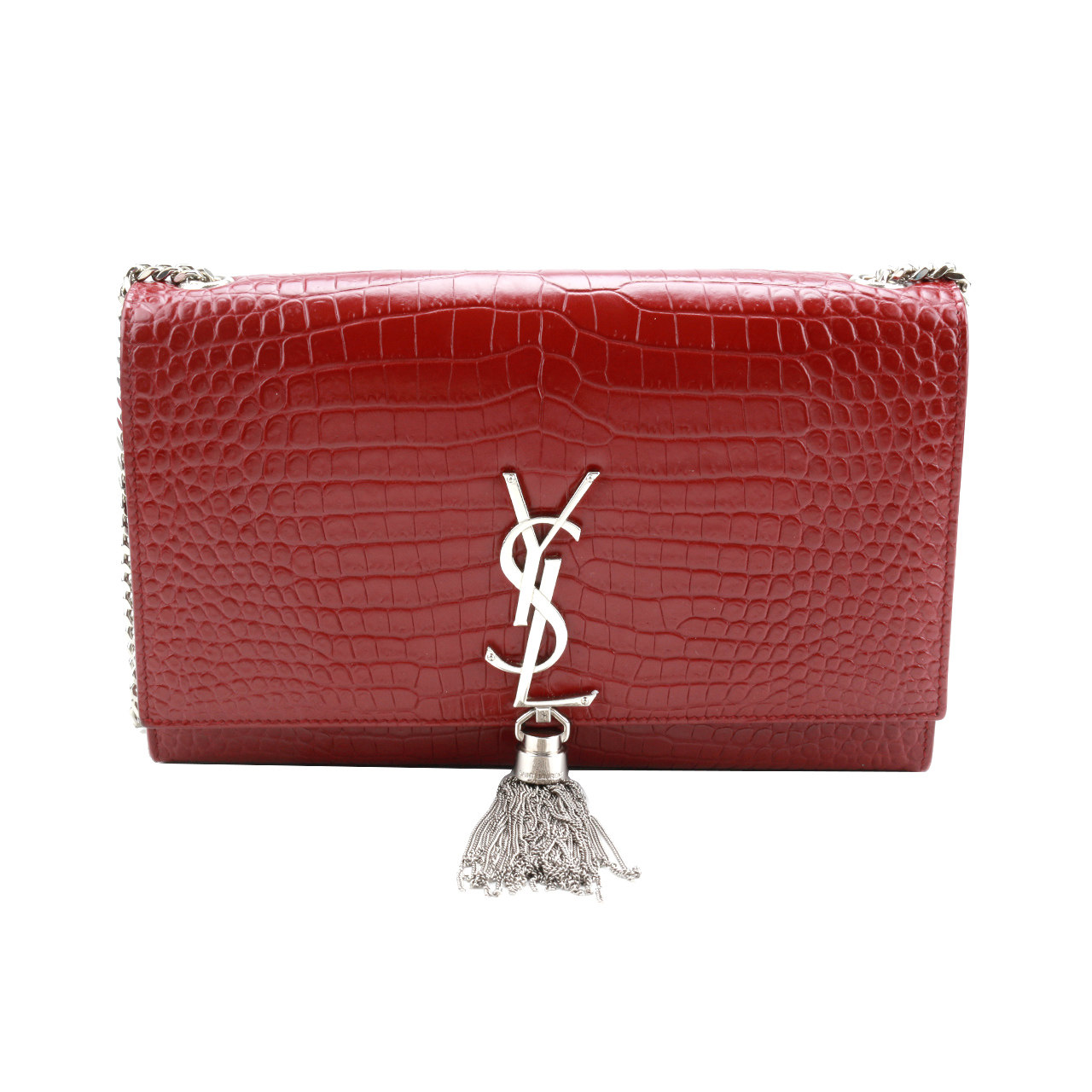 [9.8新]陈列品圣罗兰ysl红色牛皮压鳄鱼纹单肩斜跨手提包3010