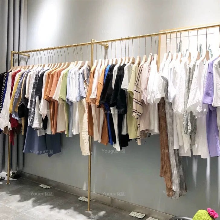 轻奢金色铁艺服装架服装店靠墙展示架上墙正挂女装店中岛挂衣架子