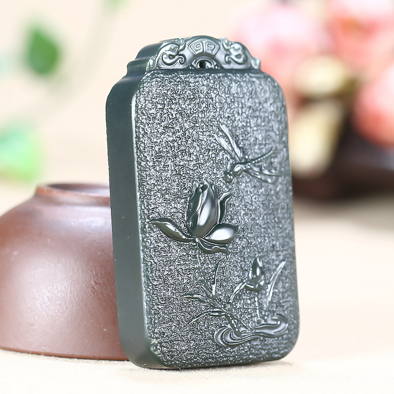 【荷塘月色】和田玉塔青一细料挂件48.09克