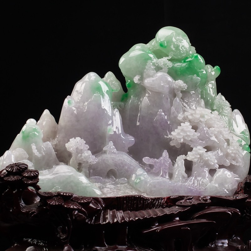 【源头好货-四会宝协】翡翠精雕双彩山水摆件 1812.50g