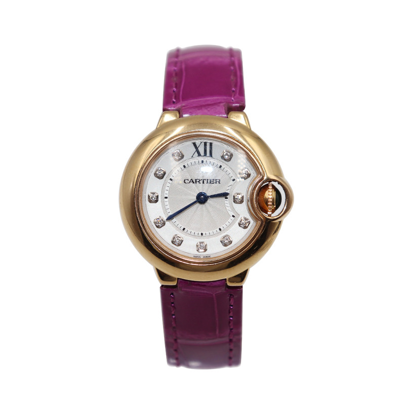 【9.5新】卡地亚cartier蓝气球18k玫瑰金镶钻石英女表wjbb0019