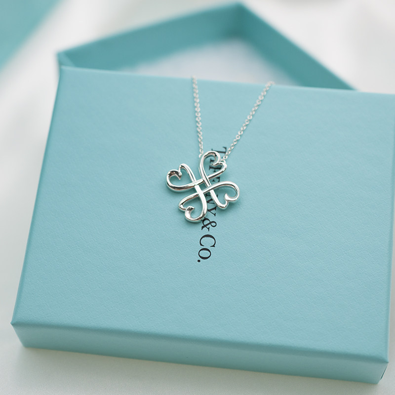 [9.9新]未使用tiffany/蒂芙尼心形四叶草银饰项链