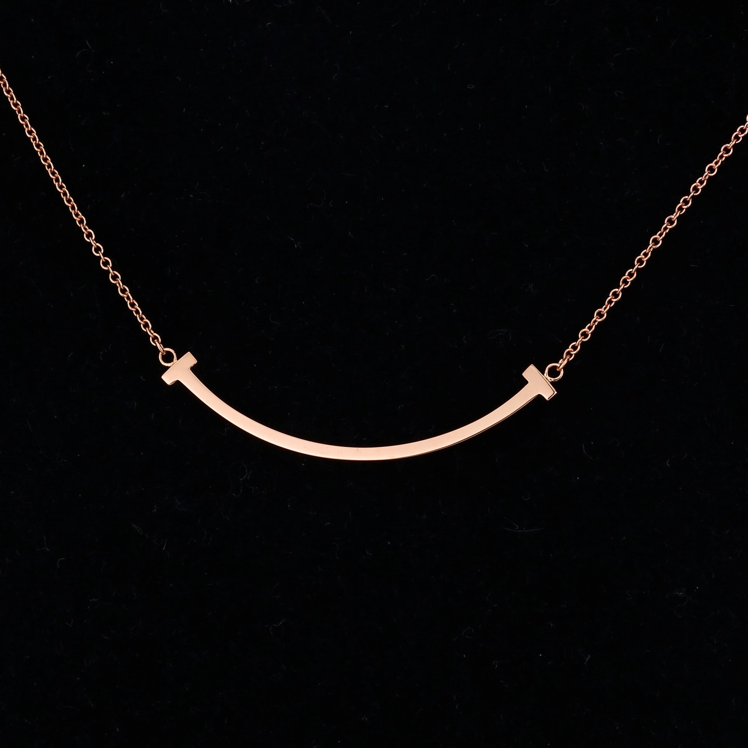 [9.8新]tiffany/蒂芙尼t系列玫瑰金微笑项链