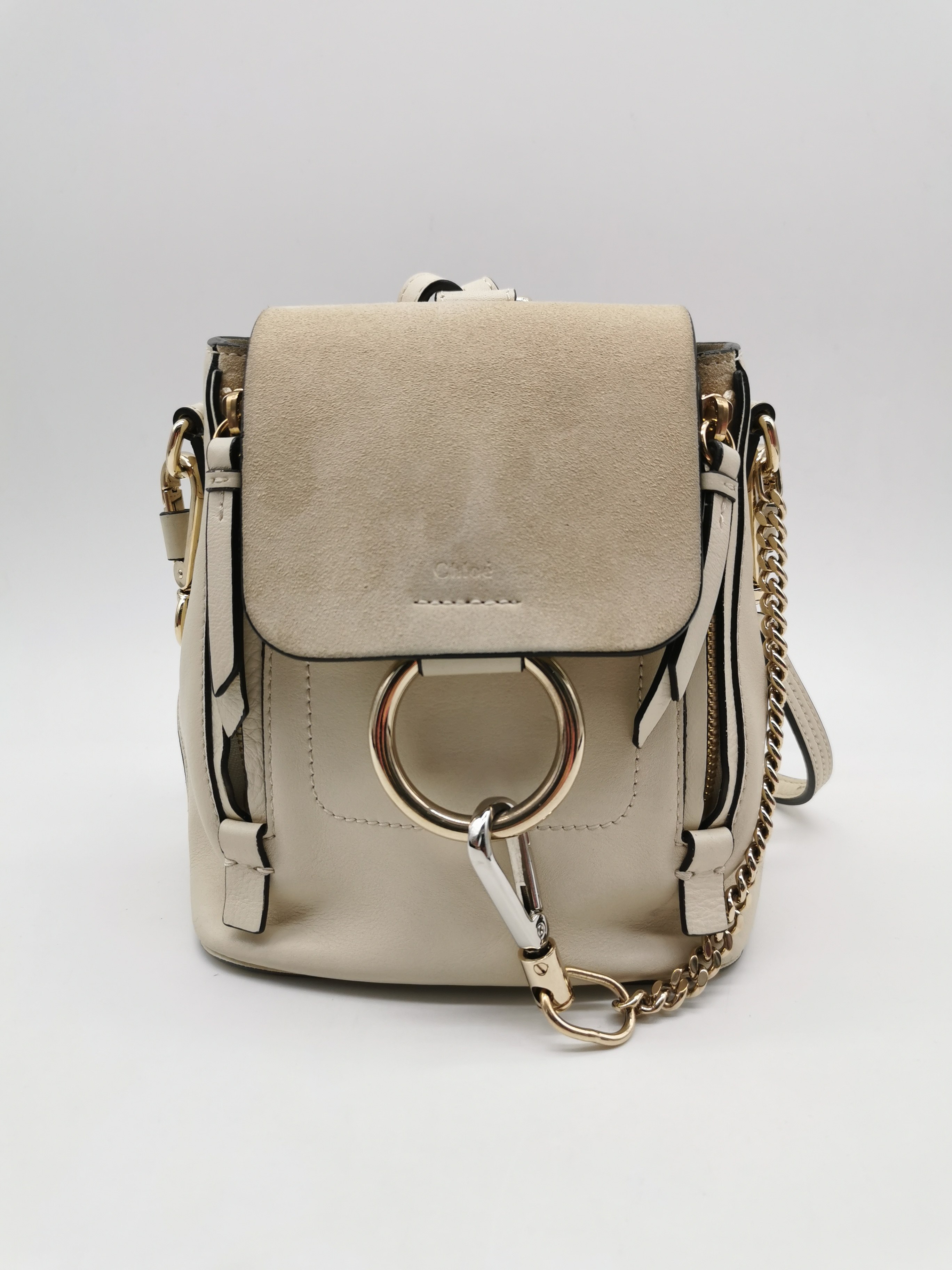 95新 chloe 米白色牛皮迷你faye双肩包 双肩背包