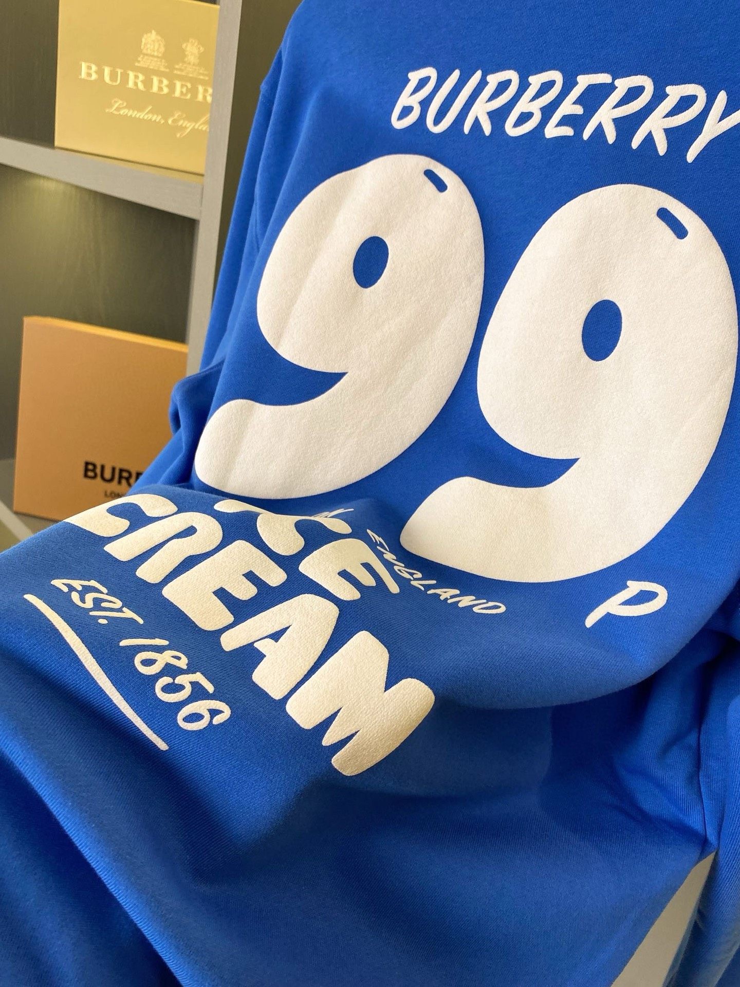 Burberry Burberryアイスクリームプリントコットンスポーツクルーネックパーカーブルー