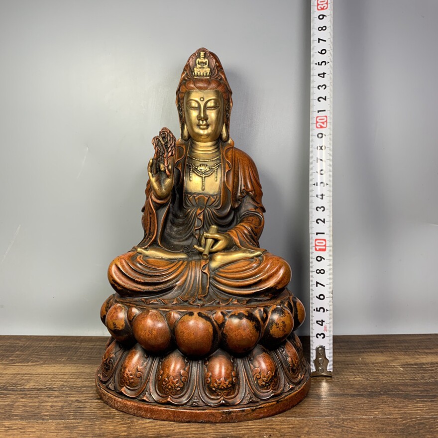 【鬼市】d61纯铜鎏金净水观音尊像长16.5宽15高31厘米2707克