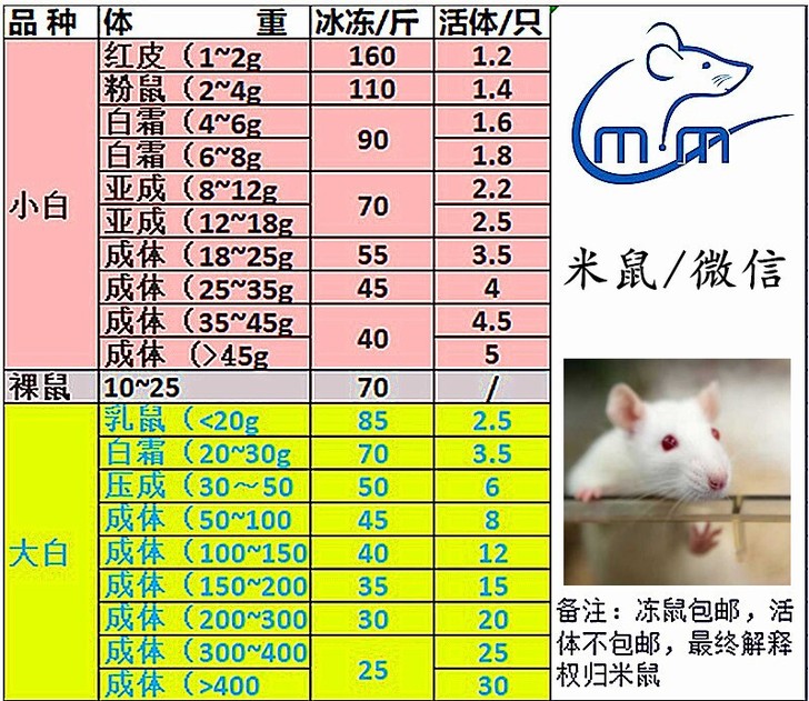 红皮乳鼠小白鼠大白鼠货基本都有，并且冰冻包邮，需要的老板可