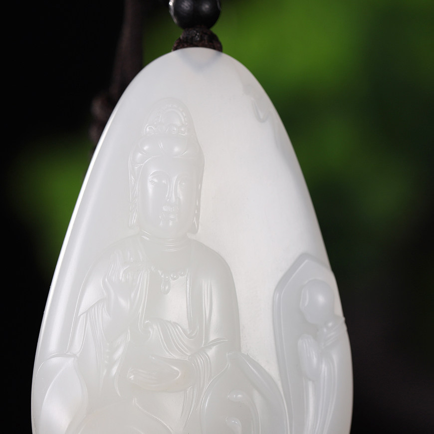 省级玉雕大师任翀作品新疆和田玉籽料花开见佛观音菩萨挂件38克g7 - 