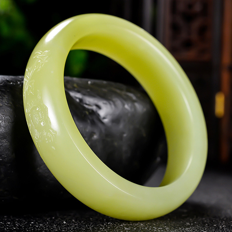 【珍藏特细料】和田玉 精品黄口料 花开富贵 手镯 81克 内经59mm