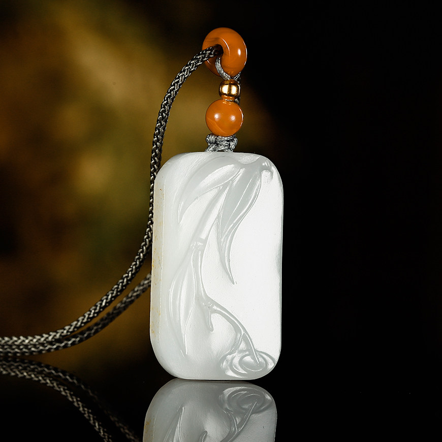 苏州玉雕馆新疆和田白玉节节高升平安牌招福纳财挂件男8克吊坠g6