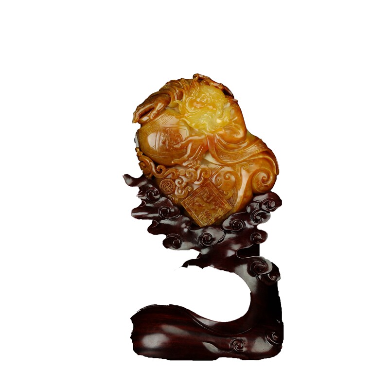 省级大师吴春强作品【钟馗纳福】和田玉籽料摆件385g