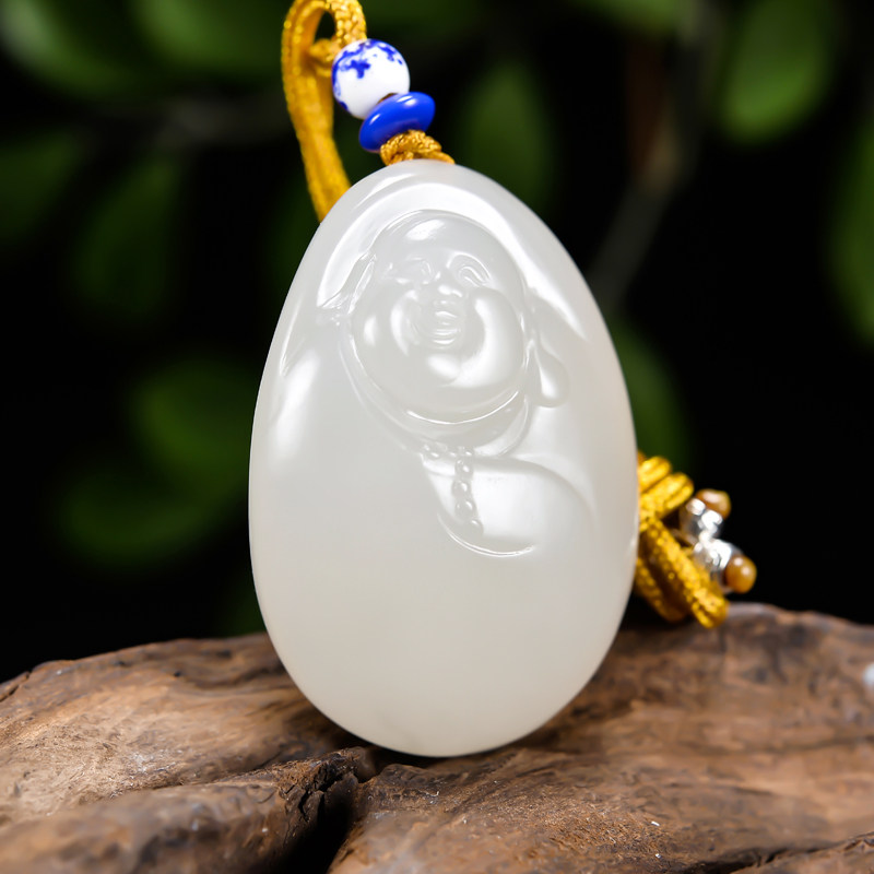 寓意 笑口常开老坑料子新疆和田玉白玉弥勒佛吊坠36.62克