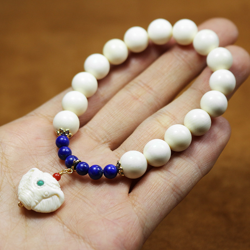 【象神手串】 猛犸牙雕 搭配14k金 青金石 猛犸象牙手串
