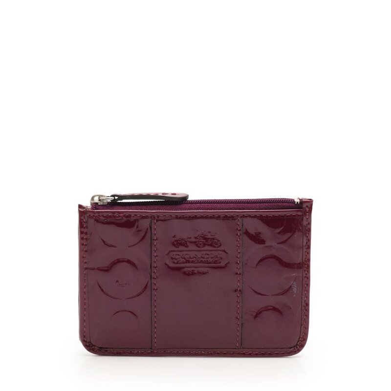 [无保留价9.5新]蔻驰coach女士卡片夹零钱包釉面皮紫色399886