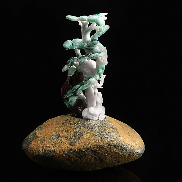 开心捡漏缅甸天然a货翡翠悟道摆件178.60g