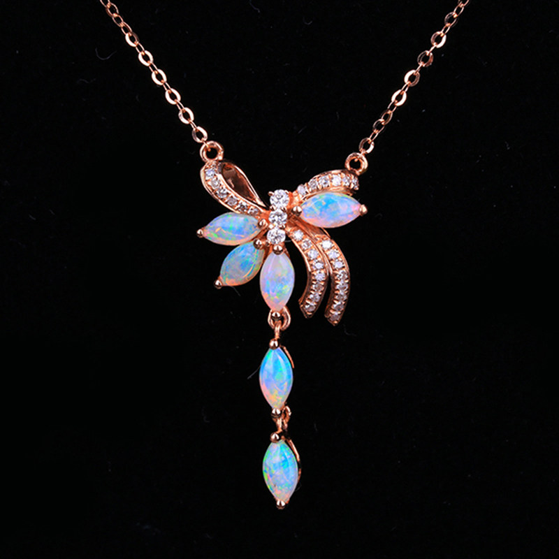 54ct澳洲欧泊锁骨链 18k金镶钻石0.114ct alp1952