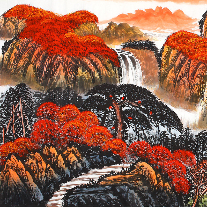 王豪《鸿运当头》纯手绘真迹国画山水画装饰画