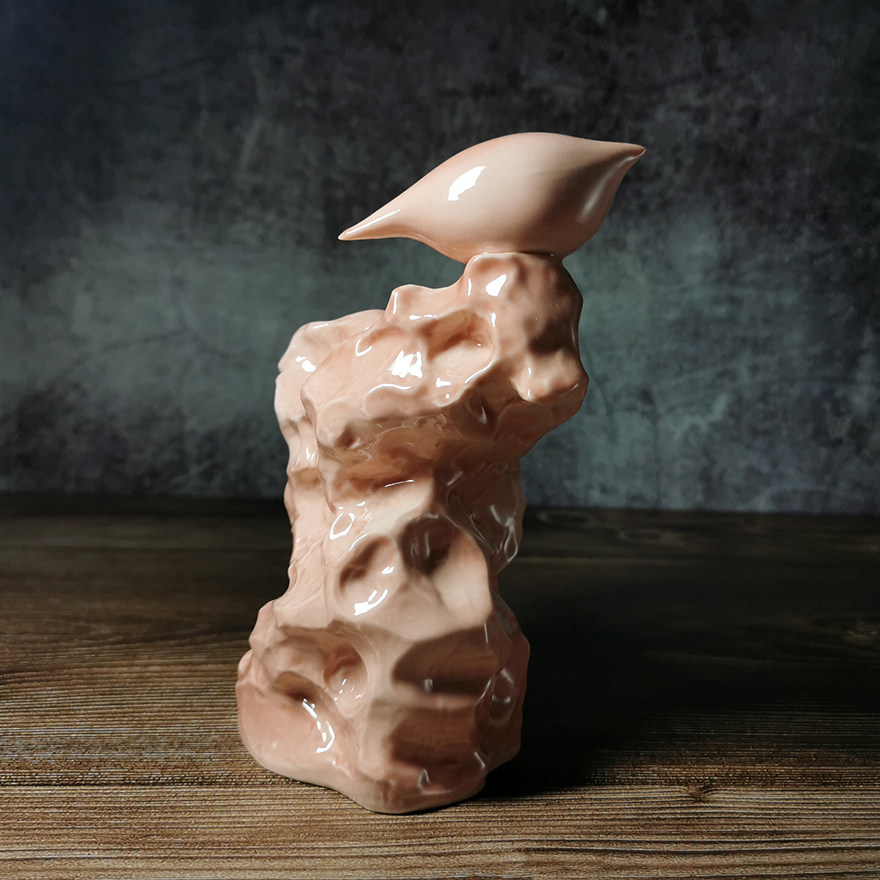 图客先森 浅梦如歌粉红色款 手工陶瓷动物摆件家居桌面雕塑装饰品