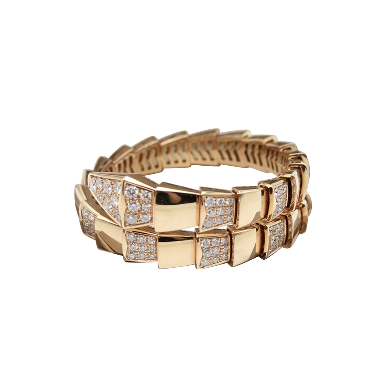 8新]bvlgari宝格丽 玫瑰金蛇头镶钻宽版手镯m码 公价41万