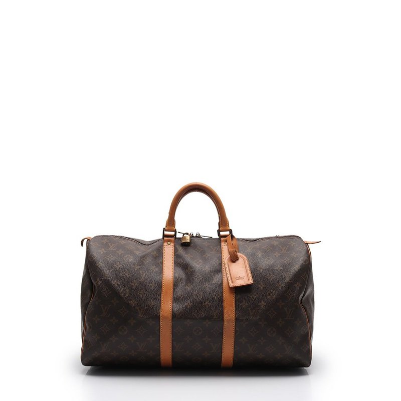 [9.0新]路易威登lv中性keepall50老花手提包旅行包pvc茶色403570